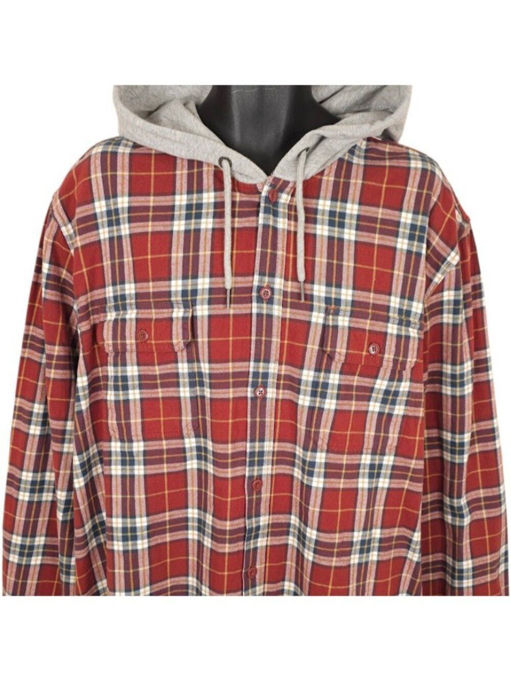 Plaid Hooded Grunge Shirt Mens Size 2XL Red Button Down Aeropostale Hoodie